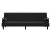 Kanapa rozkładana z podłokietnikami, czarna, aksamitna