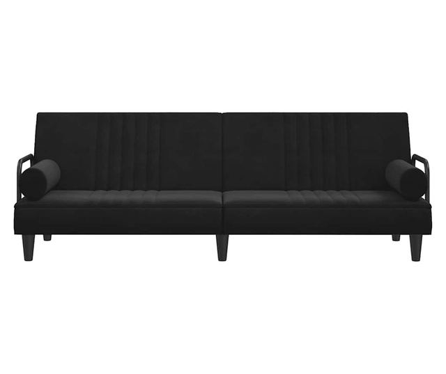 Kanapa rozkładana z podłokietnikami, czarna, aksamitna