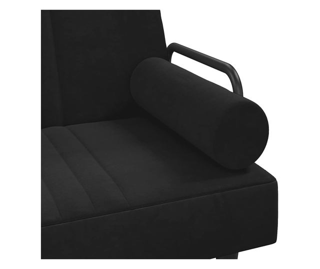 Kanapa rozkładana z podłokietnikami, czarna, aksamitna
