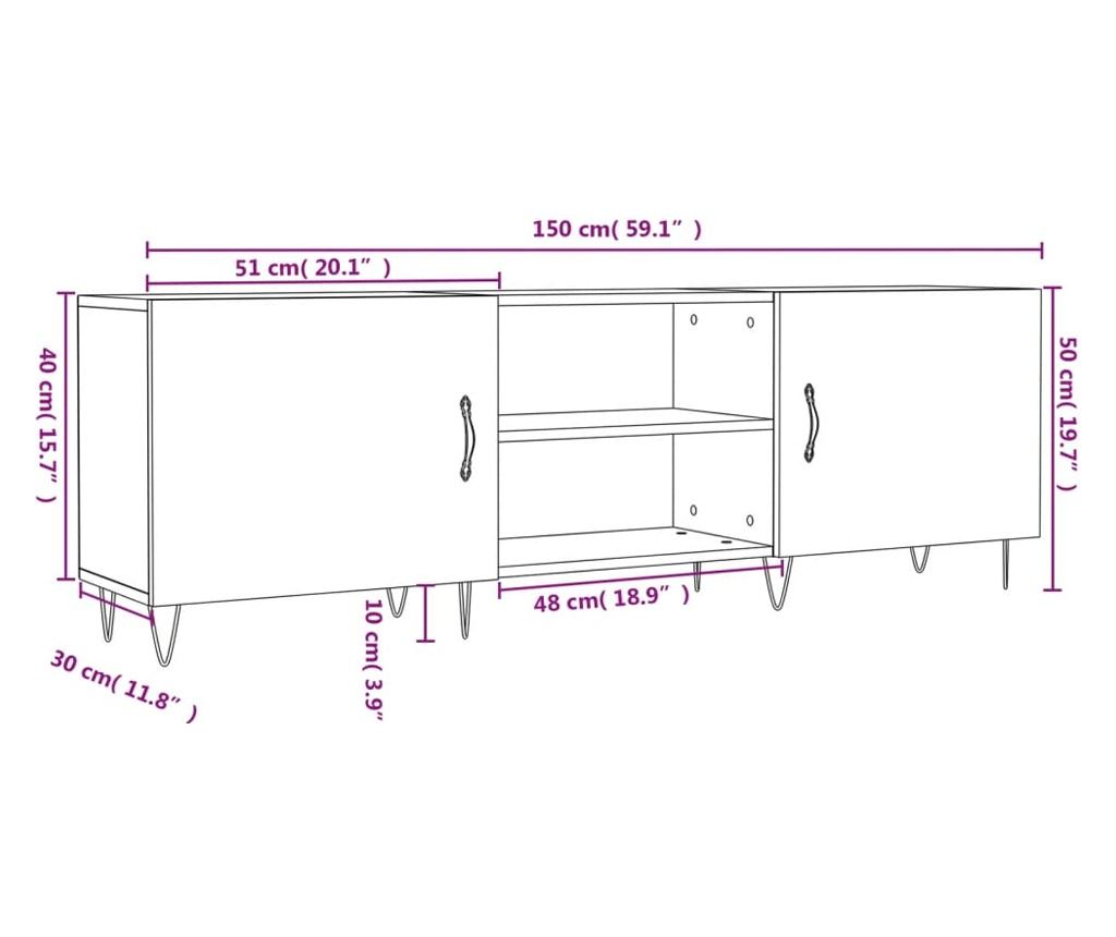 TV komoda, bijela visokog sjaja, 150x30x50 cm, kompozitno drvo - 12