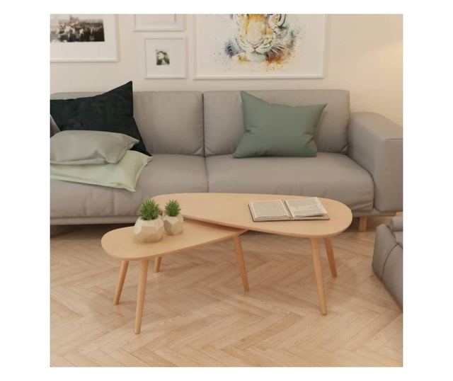 Set stolića za kavu, 2 komada, masivno drvo bora, smeđa