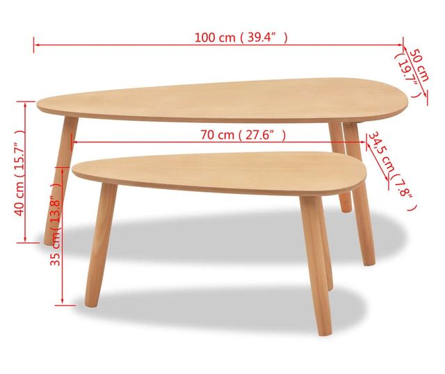 Set stolića za kavu, 2 komada, masivno drvo bora, smeđa