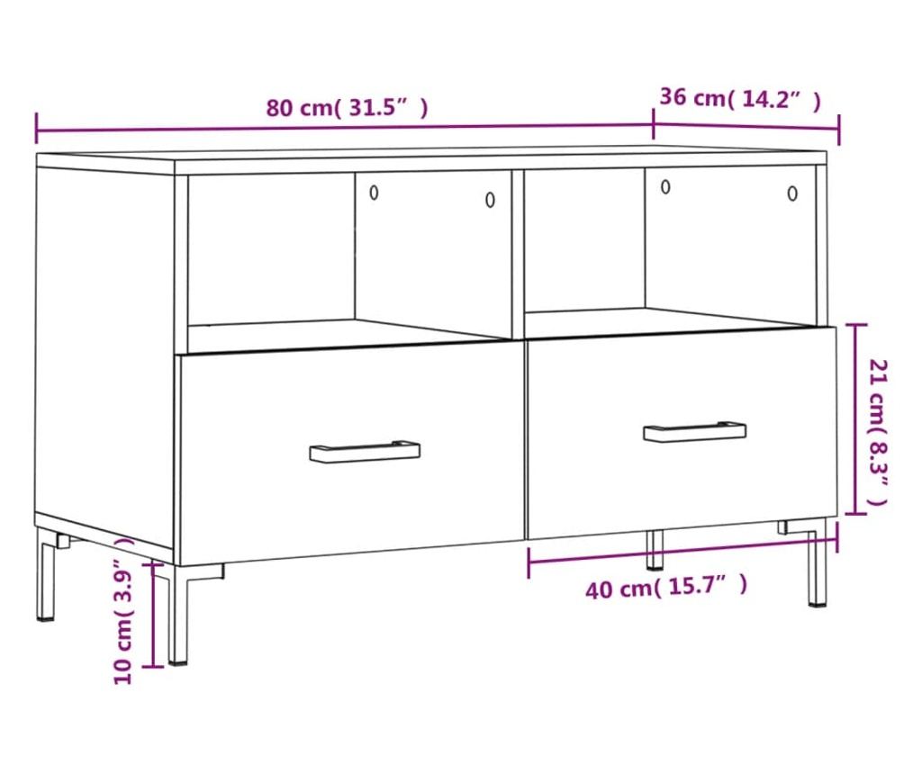 TV komoda, smeđi hrast, 80x36x50 cm, obrađeno drvo - 12