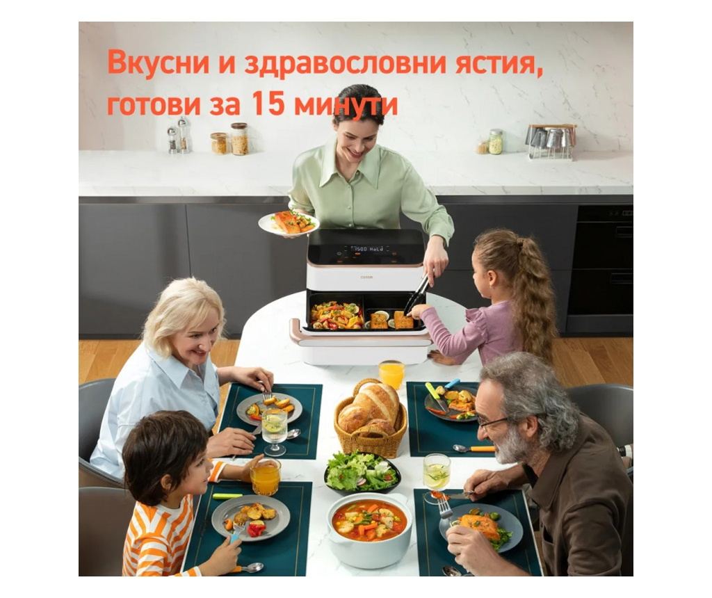 Frigider cu aer cald Cosori Dual Blaze TwinFry CAF-TF101S, 10 L, 6 Programe, 35-240°C, Timer, ThermoIQ, Sync Cook, Alb - 2