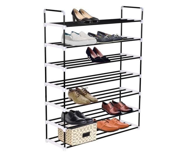 Stalak za obuću sa 7 polica od metala i plastike Crna
