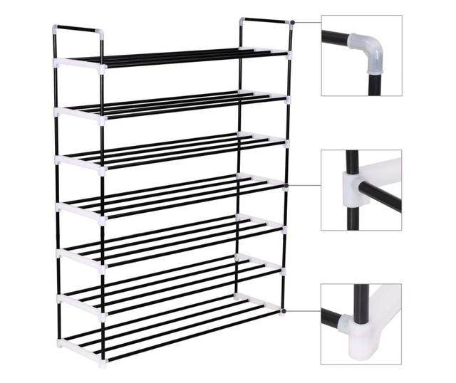 Stalak za obuću sa 7 polica od metala i plastike Crna