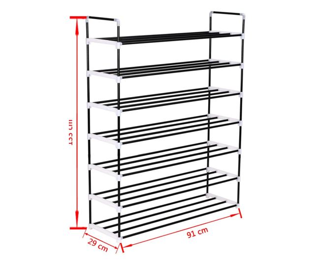 Stalak za obuću sa 7 polica od metala i plastike Crna