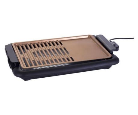 Grătar fără fum Oliver Voltz OV51015O, 1500W, 42x27.5 cm, 2 zone de grătar, Înveliș antiaderent, Termostat, Negru/portocaliu