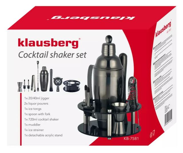 Set agitator cu accesorii Klausberg KB 7581, 10 buc, Suport, 720 ml, Grafit