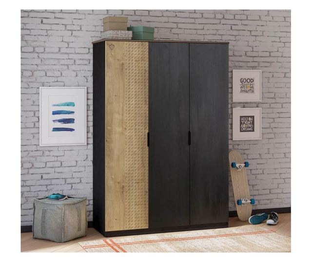 Black Collection 3-Door Wardrobe, 137x53x197cm