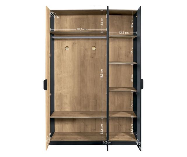 Black Collection 3-Door Wardrobe, 137x53x197cm