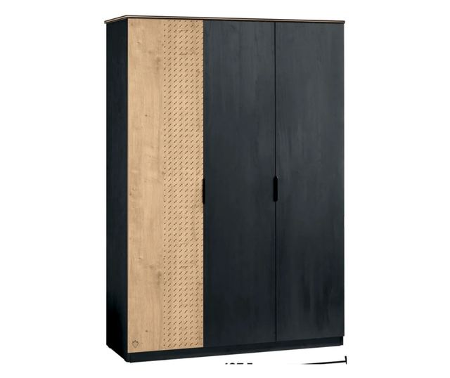 Black Collection 3-Door Wardrobe, 137x53x197cm