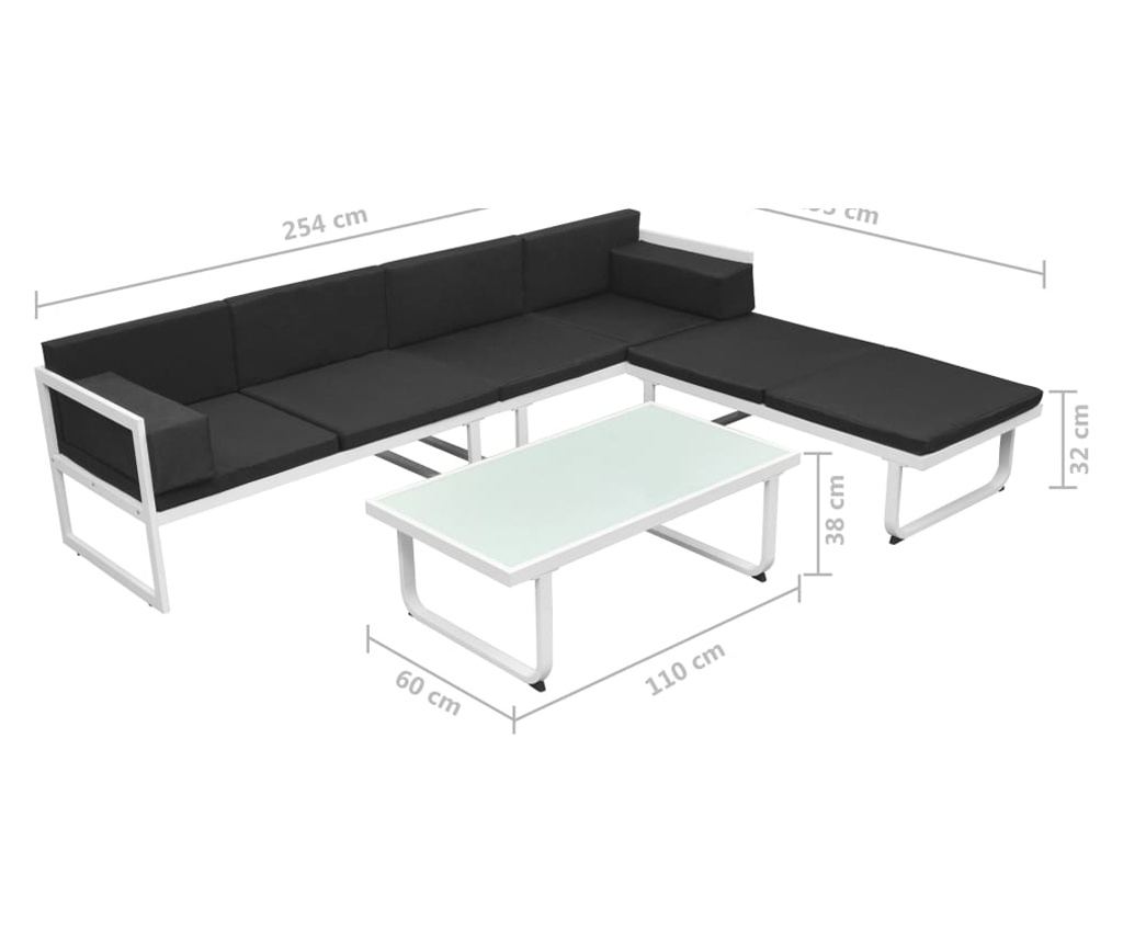 Vrtni namještaj s jastucima, 4 dijela, crna, aluminij - 10