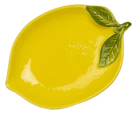 Limonsko rumena in zelena keramična posoda 15x11x2 cm