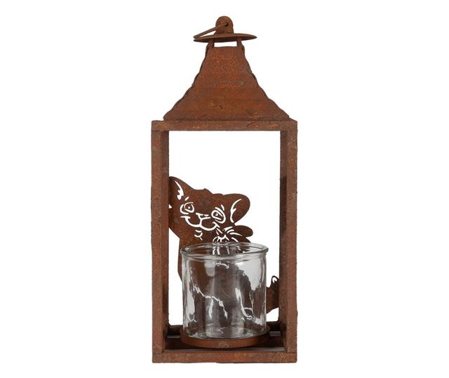 Felinar metal maro Pisicuta 15x15x37 cm