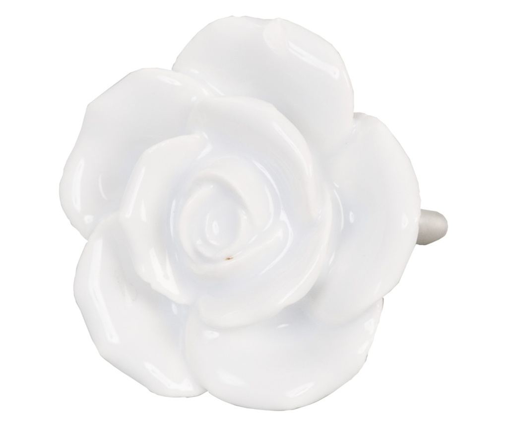 Sada 2 bílých keramických knopek na nábytek s květinovým motivem Ø 4x3 cm - 2