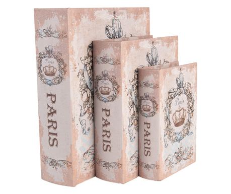 Komplet 3 škatel v stilu knjige Paris, večbarven les, 27x22x7 cm, 22x17x6 cm, 17x12x4 cm