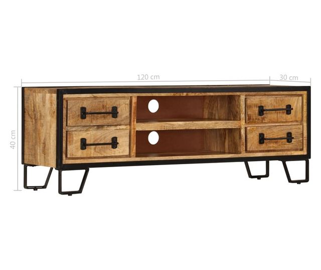 TV komoda s ladicama, 120 x 30 x 40 cm, masivno drvo manga