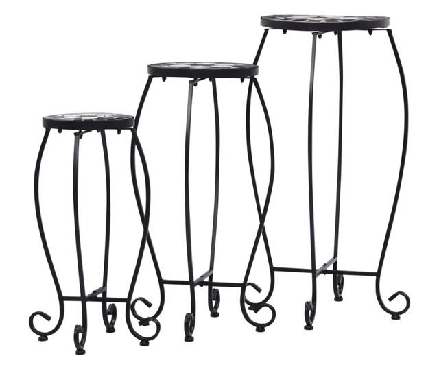 Mozaikni stolovi, 3 kom., crno-bijeli, keramika