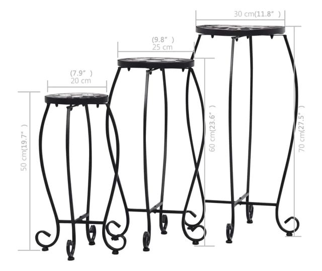 Mozaikni stolovi, 3 kom., crno-bijeli, keramika