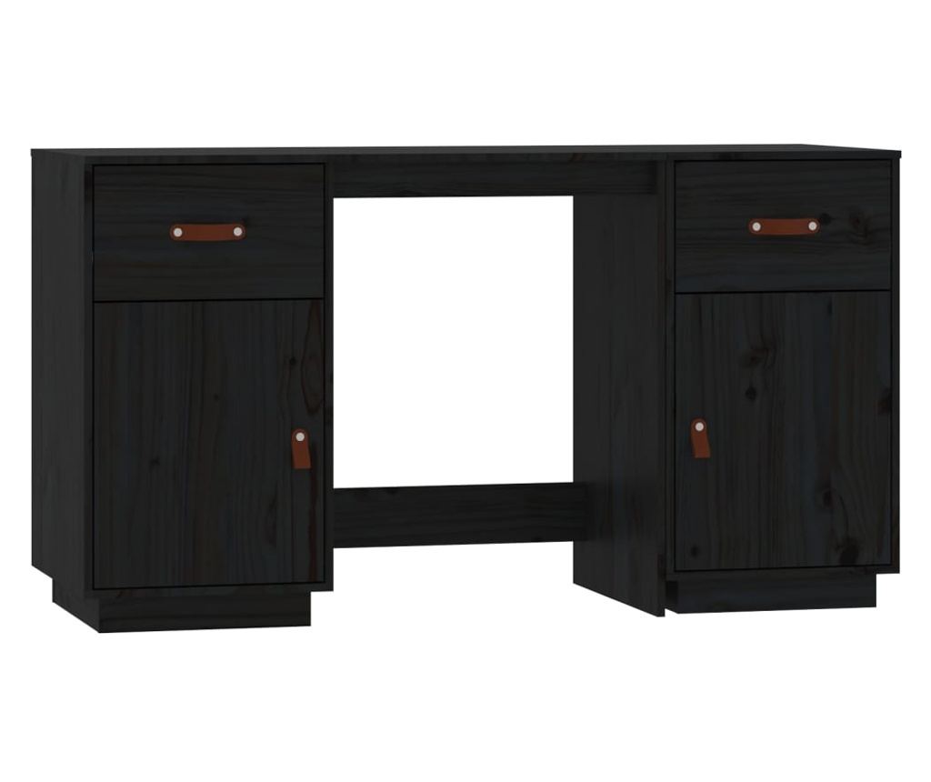 Pisarna s omaricami, črna, 135x50x75 cm, masivno borovo les. - 2