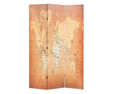 Skládací paraván, žlutý 120 x 170 cm, mapa světa