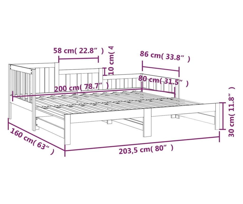 Επεκτεινόμενο Γκρι Κρεβάτι Ημέρας 2x(80x200) εκ. από Μασίφ Ξύλο Πεύκου - 12