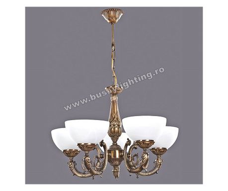 Polen csillár 5 karral, klasszikus dizájn, antikolt bronz bevonat, fehér lámpaernyő - Bussy Lighting 7179-52-05B