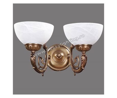 Polo fali lámpa 2 karral, klasszikus design, antikolt bronz bevonat, fehér lámpabúra - Bussy Lighting 7192-52-29