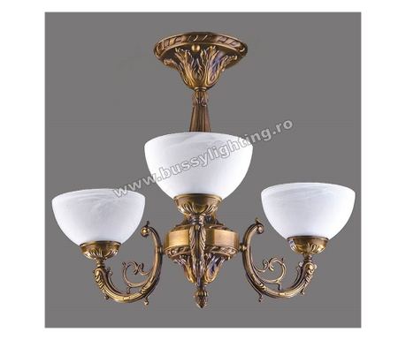 Póló csillár 3 karral, klasszikus design, antikolt bronz bevonat, fehér lámpaernyő - Bussy Lighting 7192-52-43