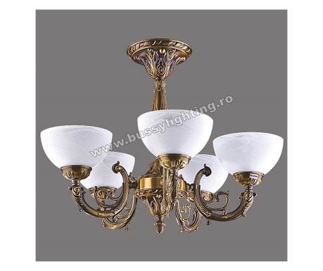 Polo csillár 5 karral, klasszikus design, antikolt bronz bevonat, fehér lámpabúra - Bussy Lighting 7192-52-45