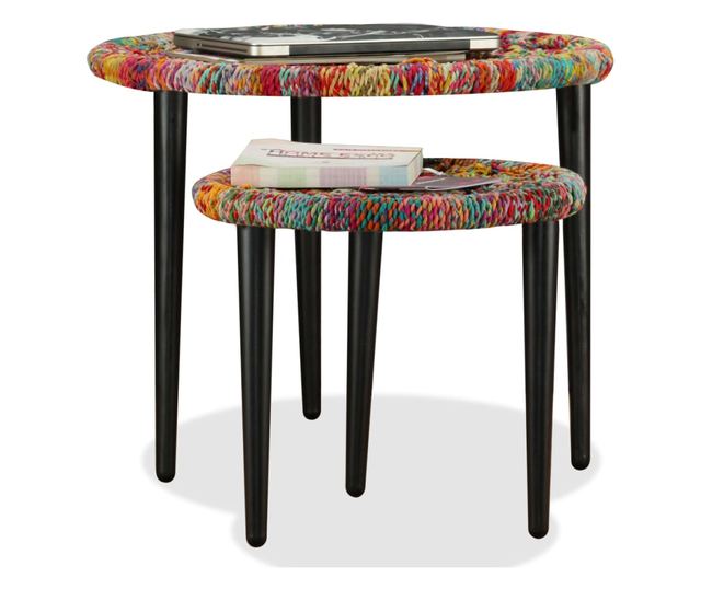 Set stolića za kavu, 2 kom., pleteni detalji, višebojni
