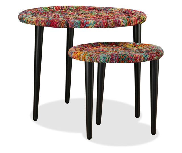 Set stolića za kavu, 2 kom., pleteni detalji, višebojni