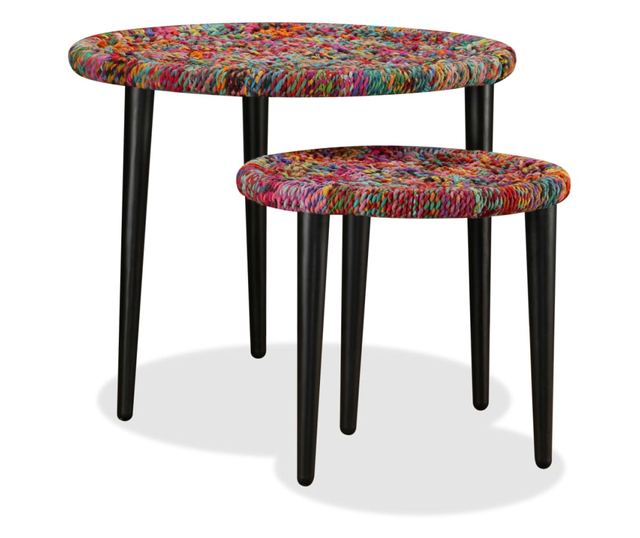 Set stolića za kavu, 2 kom., pleteni detalji, višebojni