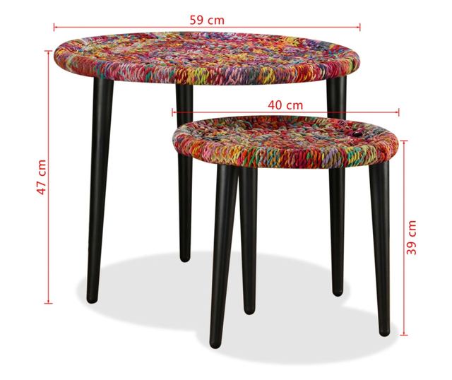 Set stolića za kavu, 2 kom., pleteni detalji, višebojni