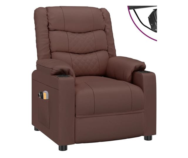 Električna masažna fotelja, smeđa, ekološka koža