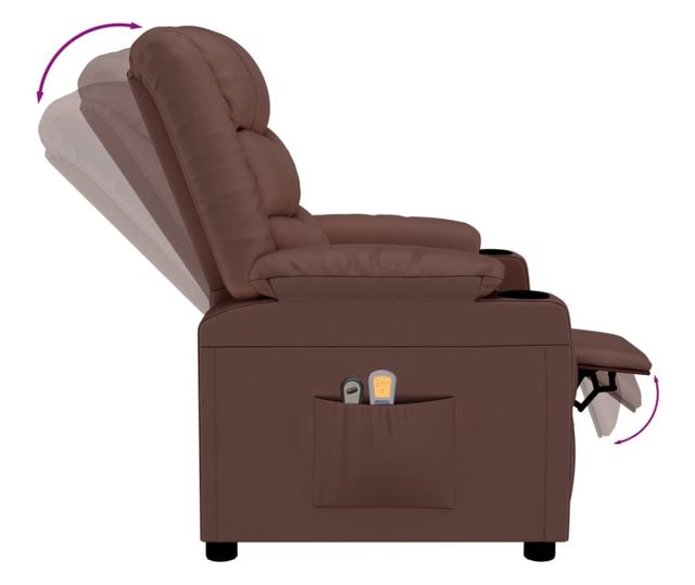 Električna masažna fotelja, smeđa, ekološka koža
