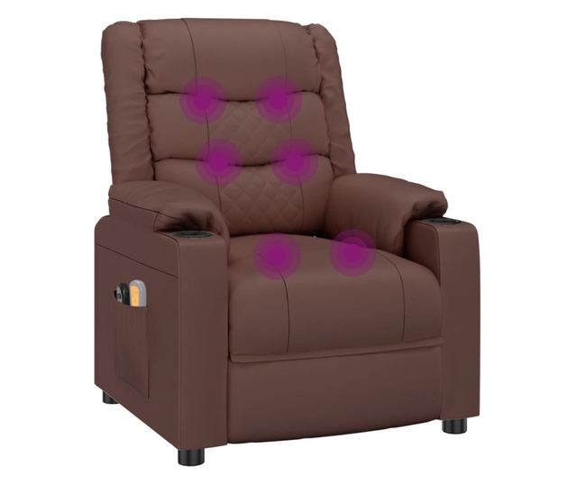 Električna masažna fotelja, smeđa, ekološka koža