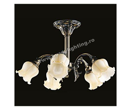 Bella csillár 5 karral, klasszikus dizájn, antikolt bronz bevonat, krém színű lámpaernyő - Bussy Lighting 3026-52-45A