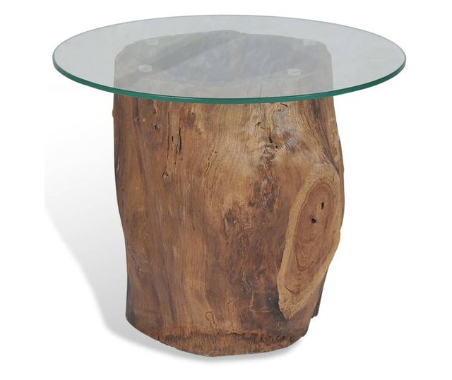 Stolić za kavu, tikovina i staklo, 50 x 40 cm