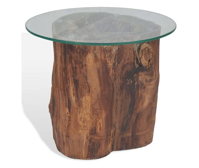 Stolić za kavu, tikovina i staklo, 50 x 40 cm