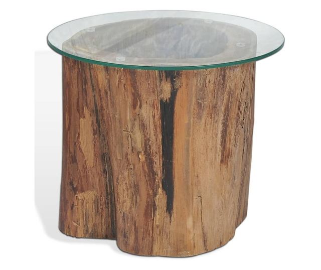 Stolić za kavu, tikovina i staklo, 50 x 40 cm