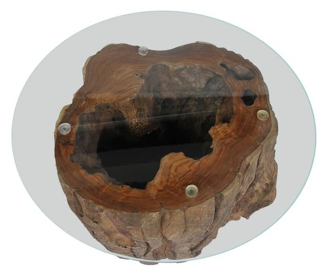 Stolić za kavu, tikovina i staklo, 50 x 40 cm