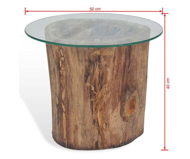 Stolić za kavu, tikovina i staklo, 50 x 40 cm