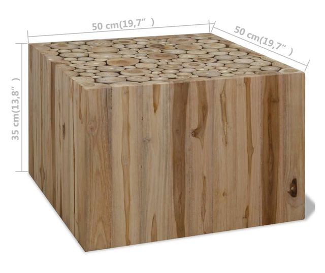 Stolić za kavu, prirodno tikovo drvo, 50 x 50 x 35 cm