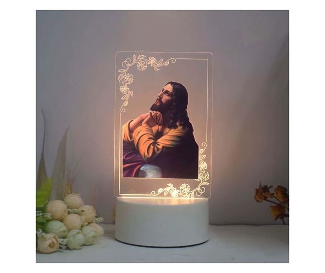 Lampa veghe 3D crestina, acril, alimentare USB