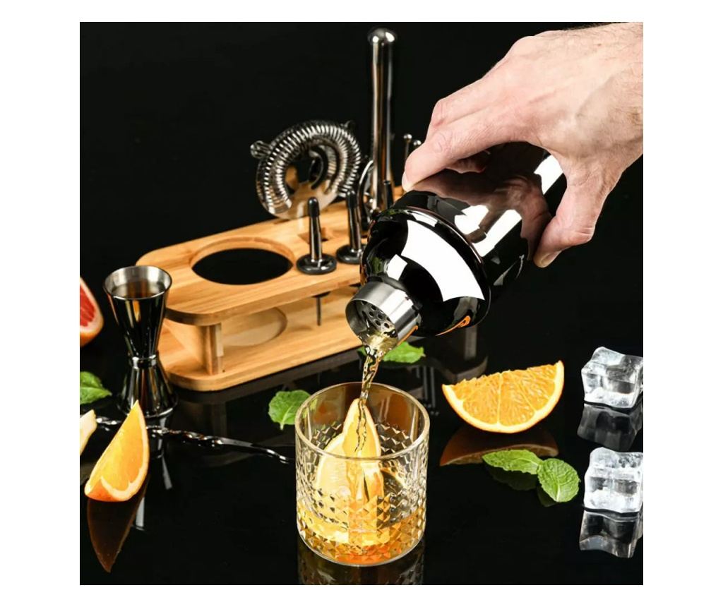 Комплект за коктейли Klausberg KB 7584, 17 части, Бамбукова стойка, Графит - 3