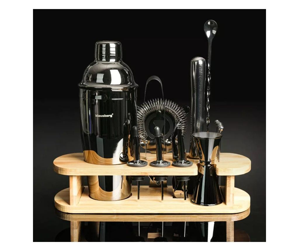 Комплект за коктейли Klausberg KB 7584, 17 части, Бамбукова стойка, Графит - 6