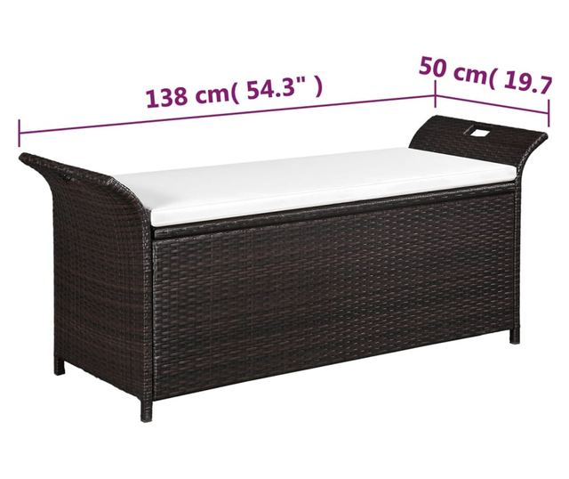 Skladišna klupa s jastukom, smeđa, 138 cm, poliratan