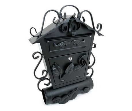 Postaláda, újságtartó hellyel, kovácsolt elemekből, fekete, C4-es formátum, 52,5x15,5x53 cm, Damech